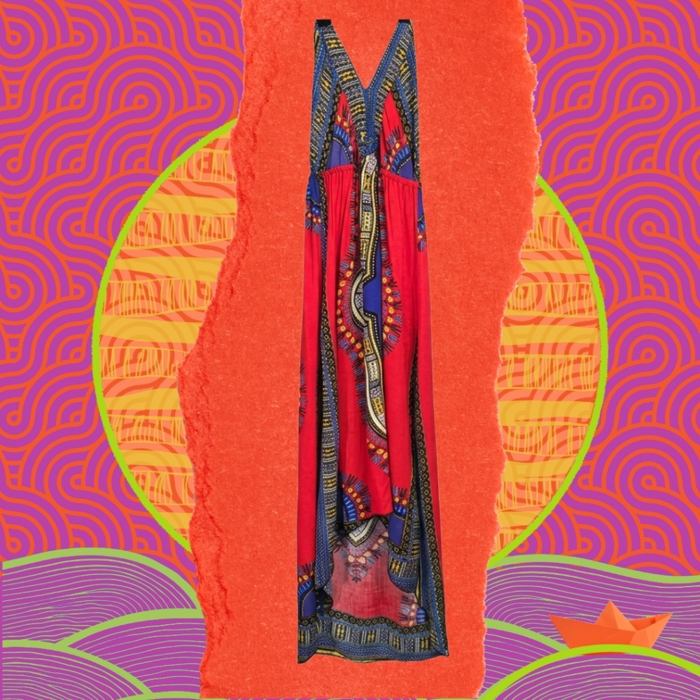Vibrant Red and Blue Maxi Dress